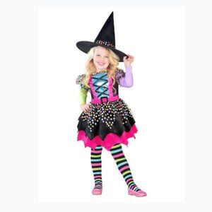 TODDLER GIRL POLKA DOT & STRIPES PINK BLACK WITH DRESS HALLOWEEN COSTUME -2T